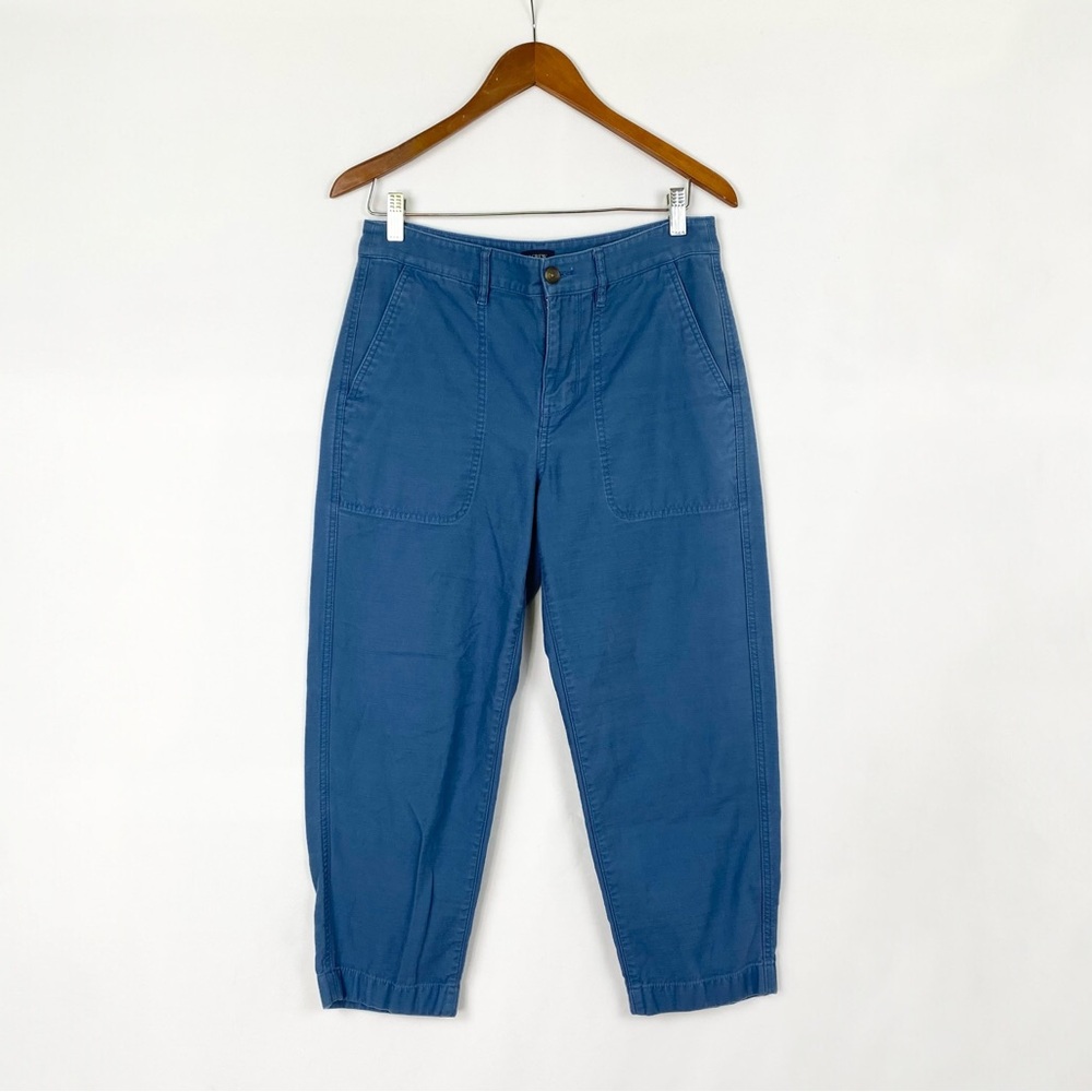 J. Crew Cotton Camp Pant Size‎ 8P High Rise Patch Pocket Blue Tapered